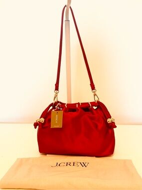 J. Crew Satin Red Shoulder Bag with Gold Hardware NWT